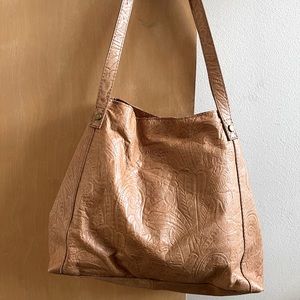 American Leather embossed leather tan hobo